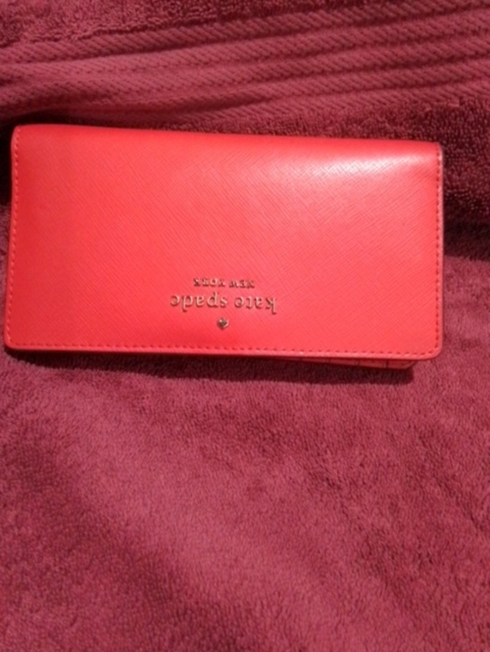 kate spade red leather continental wallet with gold logo